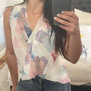 Floral v neck watercolor chiffon blouse